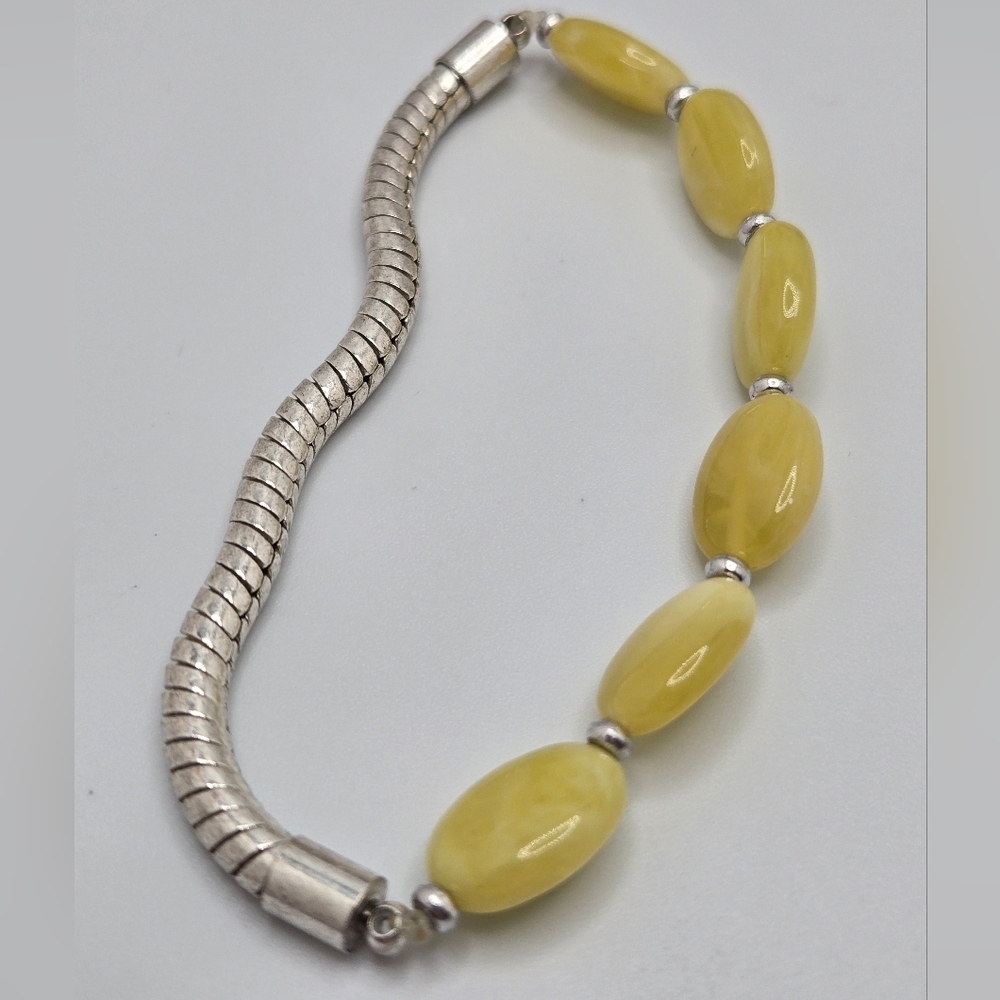 Jade Beaded Elastic Bracelet Handmade Vintage-Style Yellow Honey Mustard